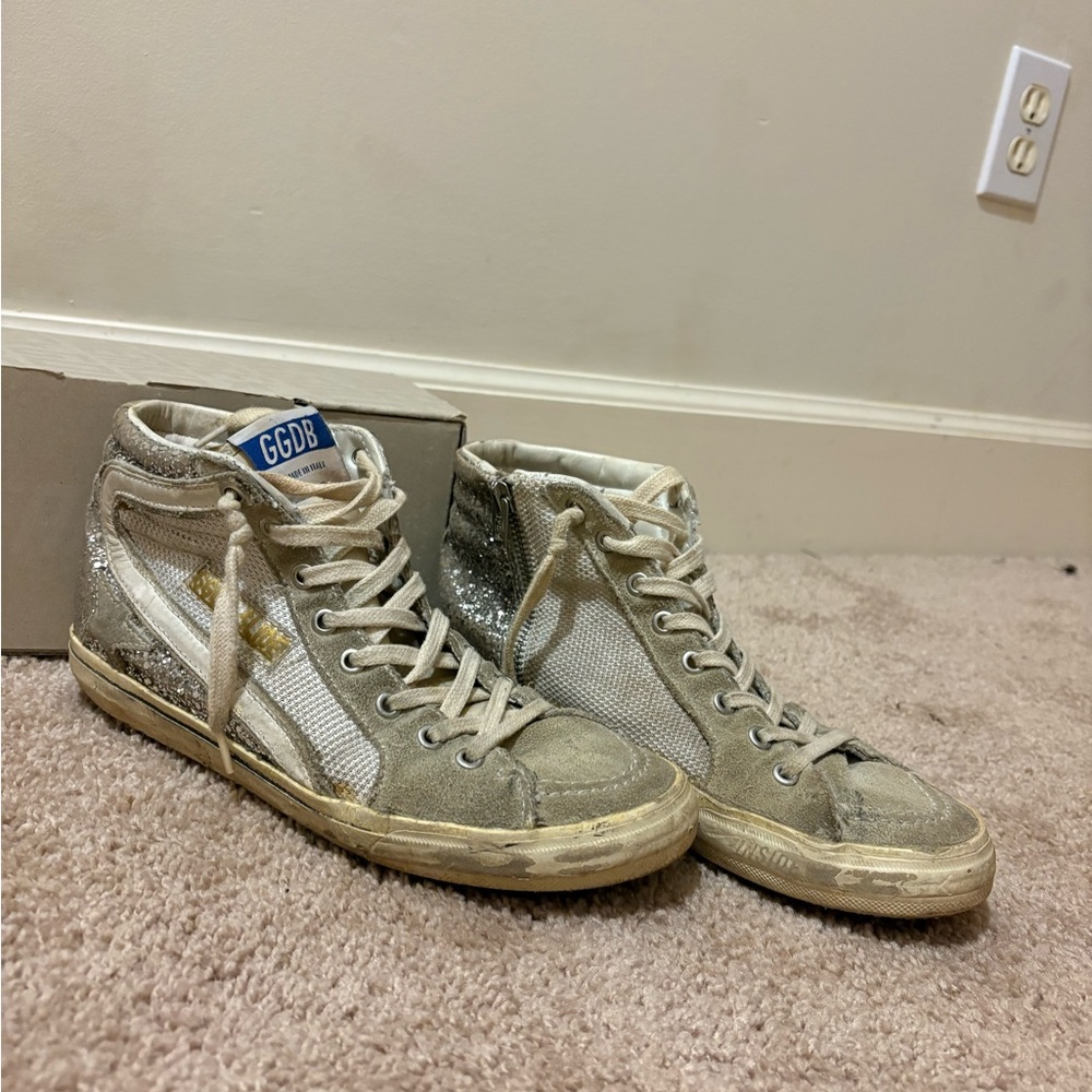 Golden Goose Slide Sneakers with Silver Accents